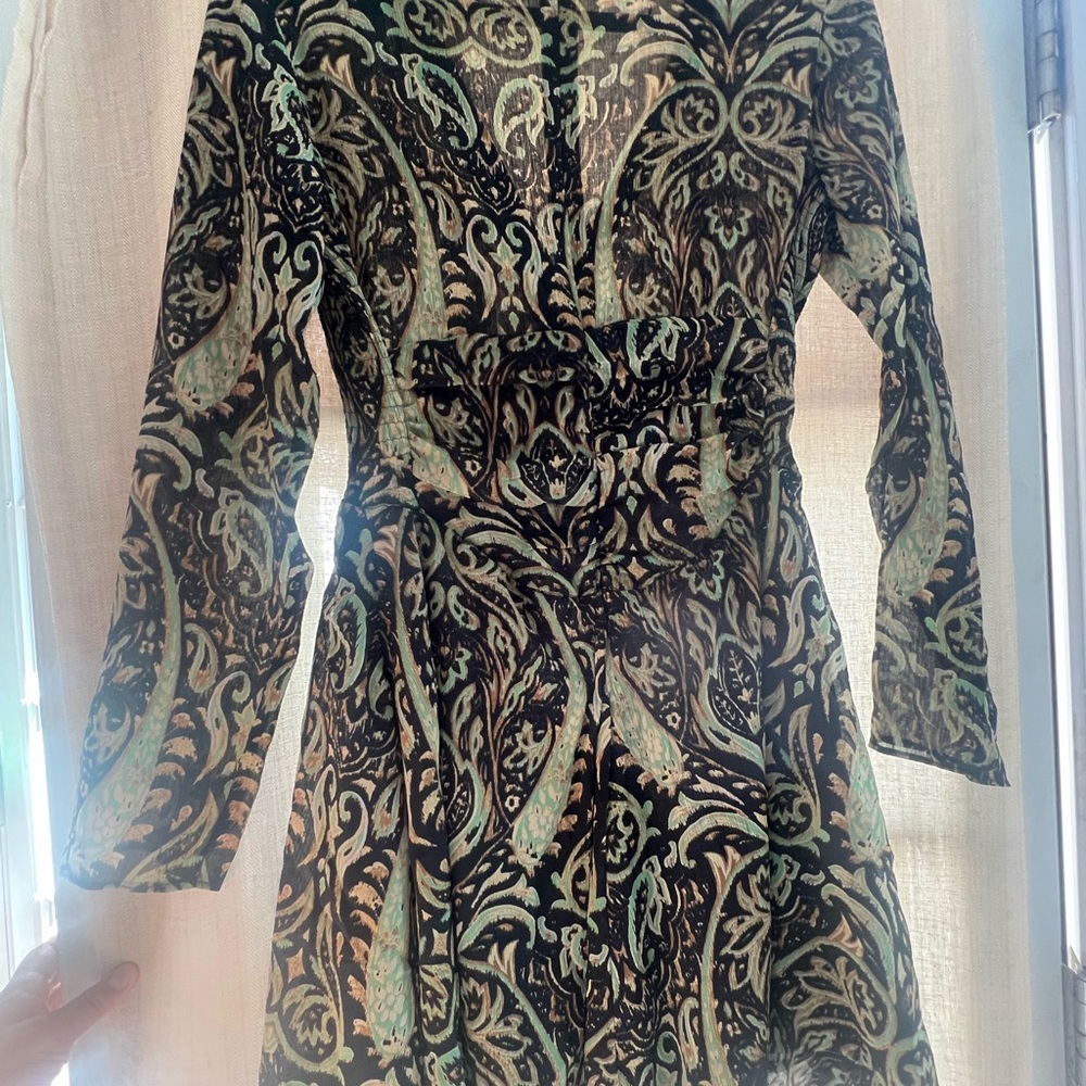 NEW NO TAG ZARA Elegant Black and Gold and green Patterned Dress